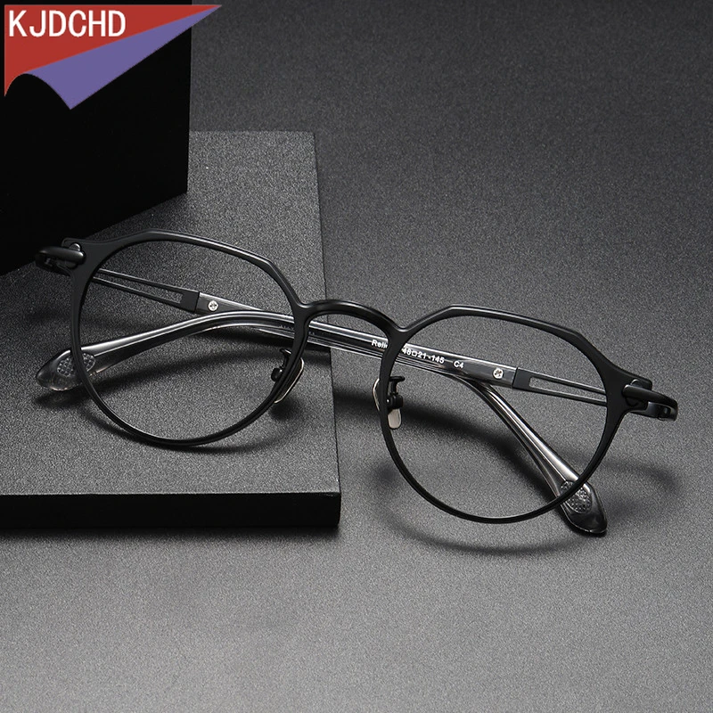 Pure Titanium Eye Glasses Frames for Men Women Retro Round Prescription Eyeglasses New Vintage Myopia Optical Eyewear Spectacles