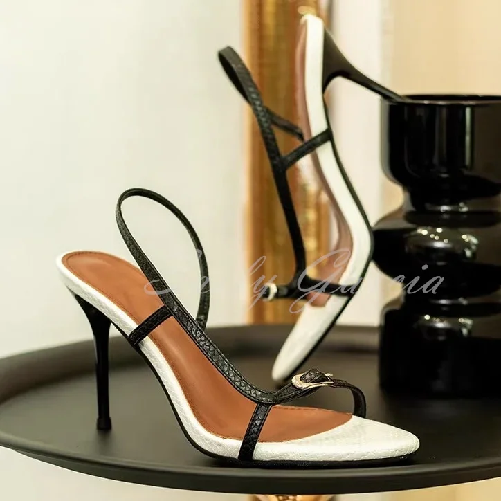 

Босоножки на высоком каблуке с открытым носком и крокодиловым узором, женские элегантные туфли на шпильке с пряжкой и цветными блоками, прямой ремешок