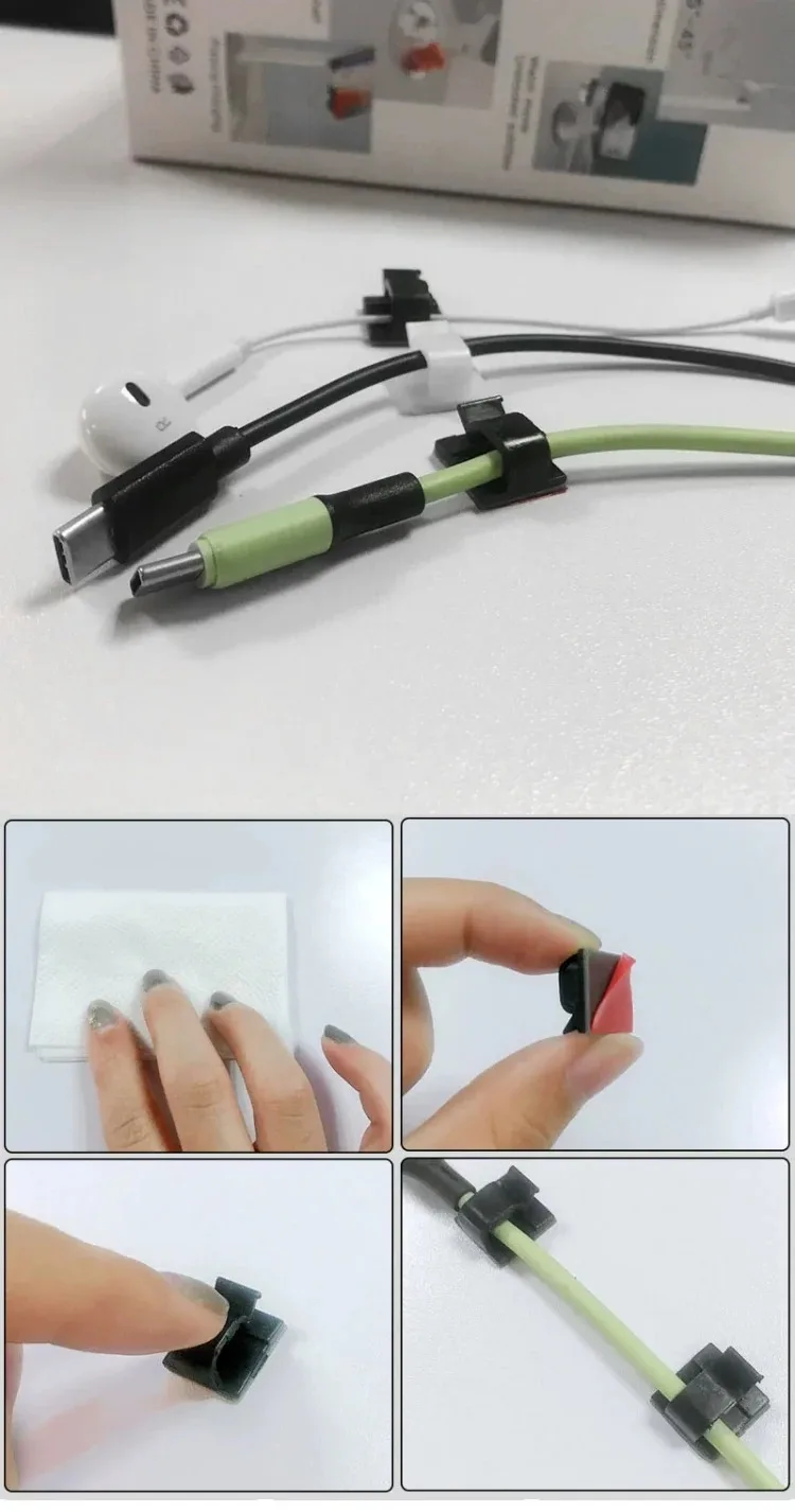 R-Type Self-Viscous Cable Fixed Clip Data Line Storage Car Desktop Office Cable Fixed Device Multifunctional Cable Wire 20-40pcs
