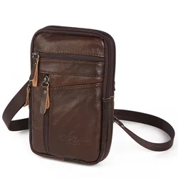 Men's Genuine Leather Waist Packs Bolsas Phone Pouch Bags Men Handbag Bag Small Chest Shoulder Belt Bag Crossbody Leather Bags