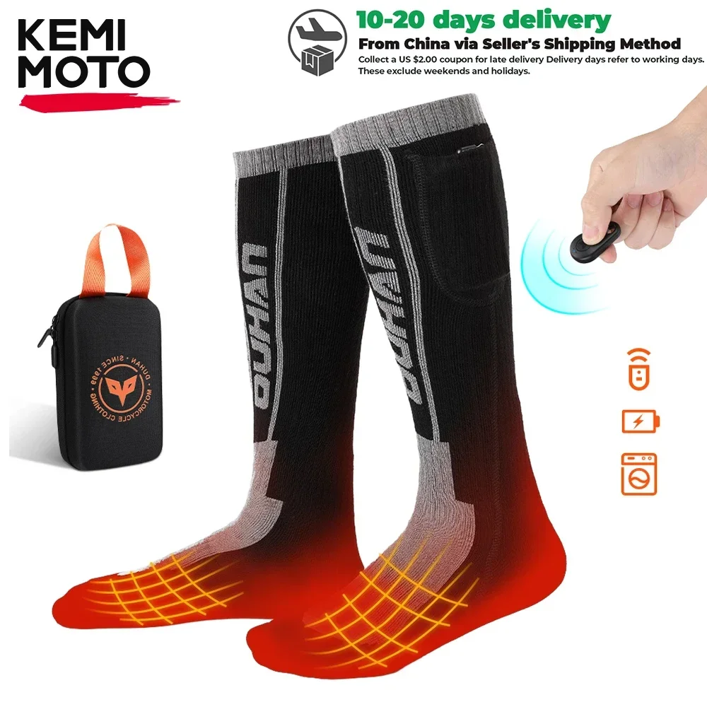 Winter Moto Heated Socks Men Women Remote Control Electric Heating Thick Stockings For Motorcycle Motocross Ski Outdoor Fishing