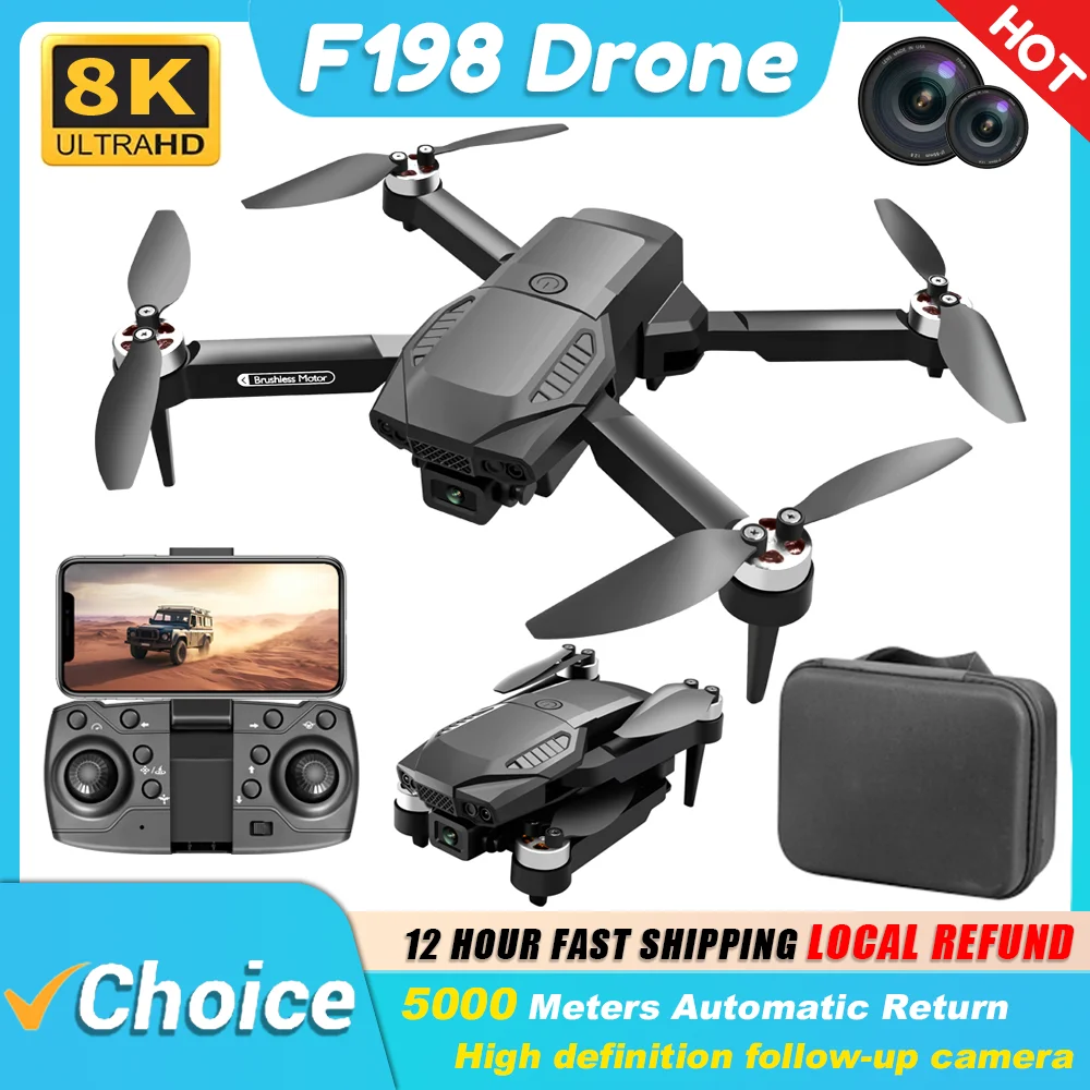 New F198 Drone Professional Dual Camera With 1080P WIFI FPV HD Aerial Photography Wide Angle Brushless RC Foldable Quadcopter