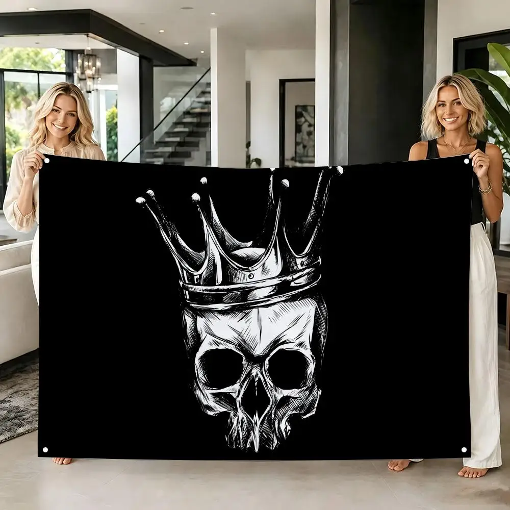 Vintage Skull with Crown Flag Flags Tapestry Creative Pattern Photo Living Room Wall Art Party Outdoor Decor
