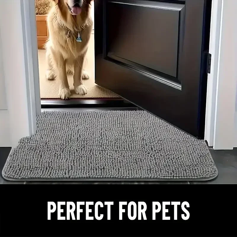 Non-Slip Microfiber Dog Door Mat for Muddy Paws Absorbs Moisture Dirt Soft Quick Dry Rubber Base Pet Entry Pad Washable