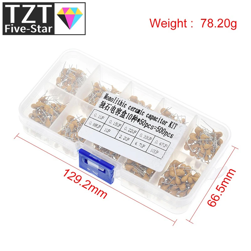 Imagem -06 - Tzt-capacitores Cerâmicos Multicamadas Sortidas Kit Sortimento Conjunto com Caixa de Armazenamento 10 Valores x 50 Pcs 1uf10uf 104-106 50v 500 Pcs por Lote