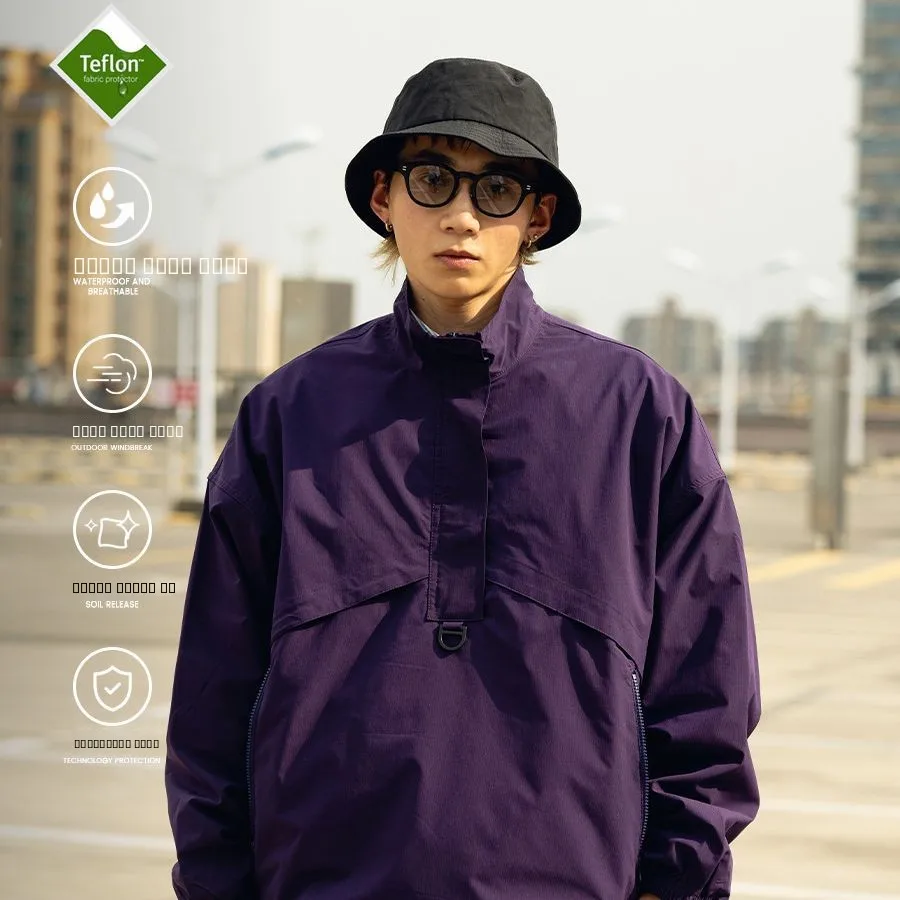 

Men's Outdoor Three-Proof Quick-Drying Jacket Stand Collar Multi-Pocket Loose Fit Long Sleeve Coat for Autumn Season