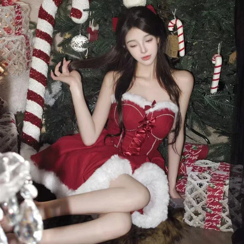 Trajes de fiesta de Navidad, diseño novedoso, vestido rojo Sexy, disfraz de Papá Noel para Halloween, regalo para sesión de fotos, 2024