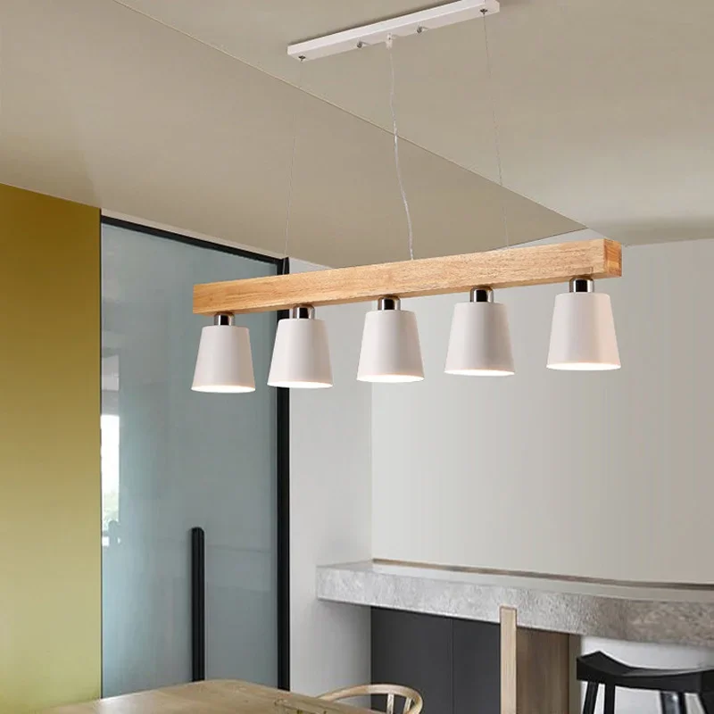 Nordic Design Pendant Lights With Triple Metal Lampshade Lamparas Colgantes Modern Wood Hanging Lamp E27 Suspension Light