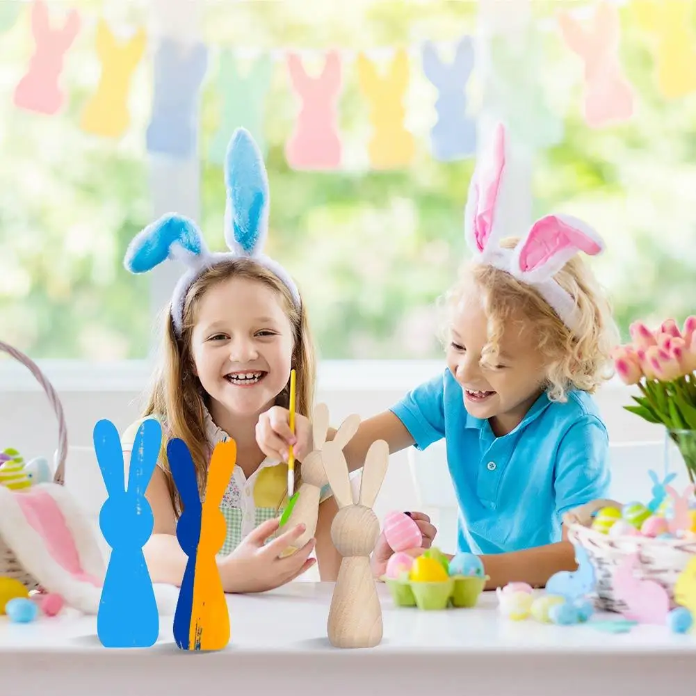 20pcs Wooden Rabbit Figure Unpainted Peg S Puppet Craft Easter Blank Day Diy Art Party Bunny Decoration Wood K1r7