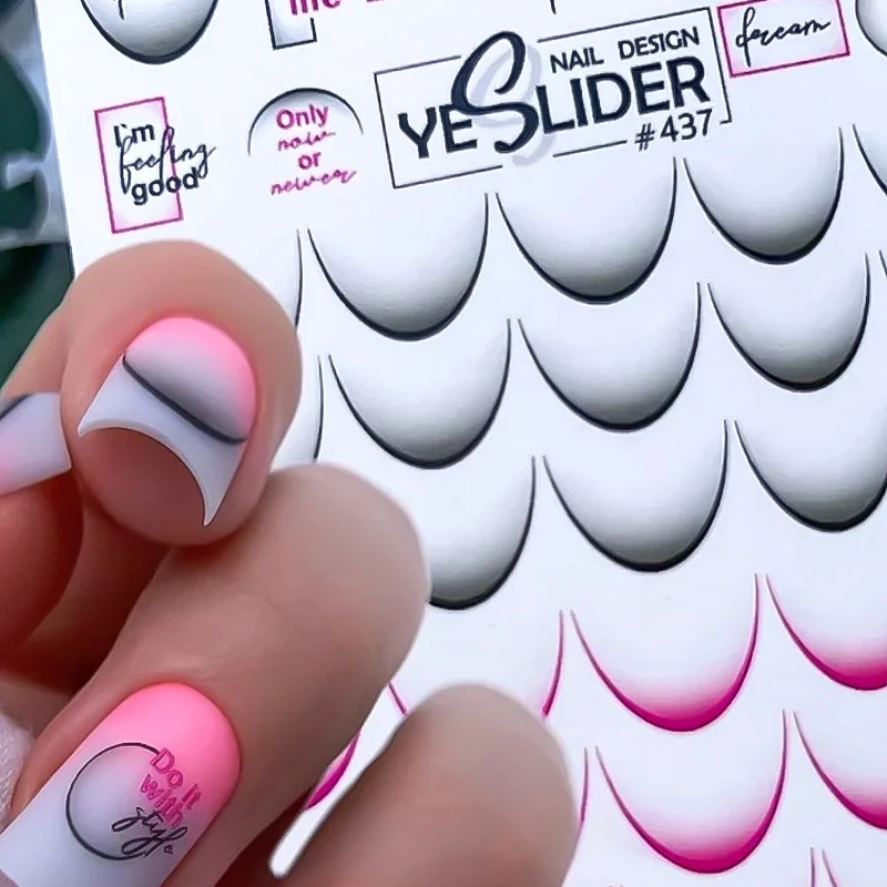 3d gradiente linha francesa adesivos de unhas rosa vermelho preto listra linhas sliders acessórios para unhas manicure flor borboleta adesivo