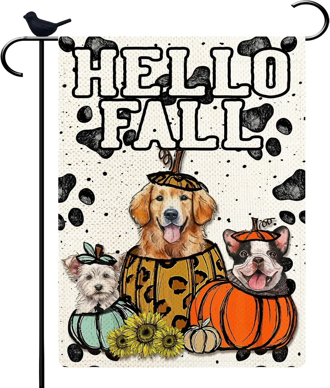 Hello Fall Dog Pumpkin Garden Flag Leopard print Pumpkin Garden Flag Vertical Double Sided Yard Lawn Outdoor Decor Fall 12.5 x 1