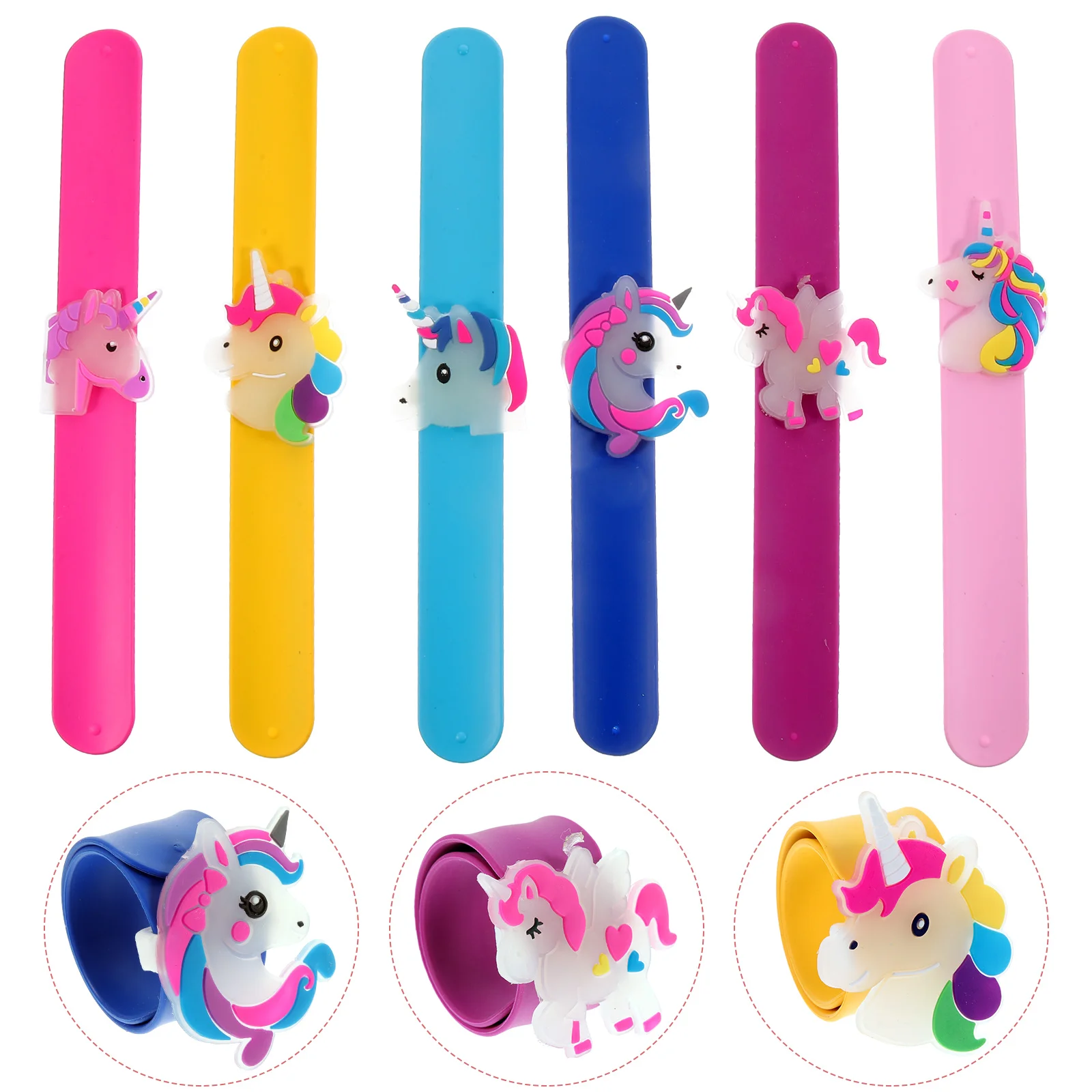

6pcs Luminous Silicone Unicorn Slap Bracelets Up Wristbands Kids Party Favors Bulk Animal Snap Bands for Girls Boys