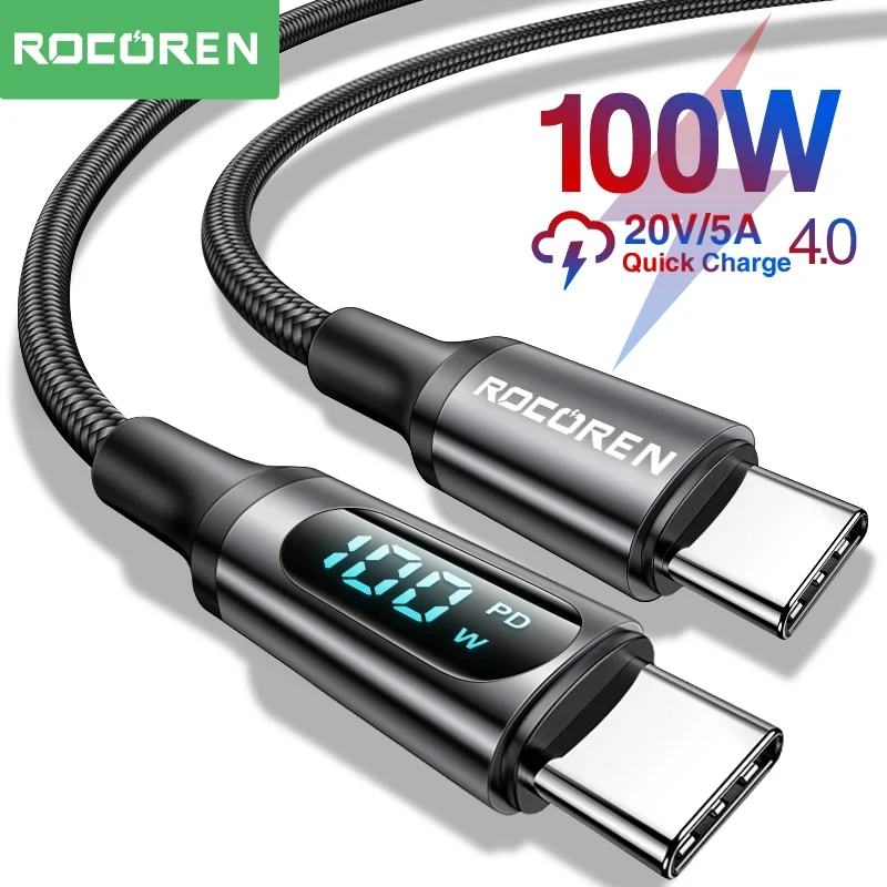 Rocoren PD 100W LED Display USB Typ C Kabel 5A Schnellladung Schnellladegerät für Xiaomi POCO Samsung Datenkabel Drahtkabel