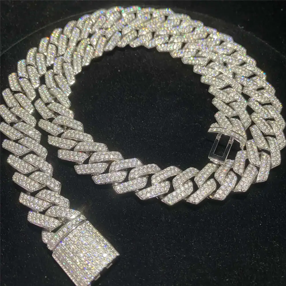 Luxury Stock Iced Out Vvs Moissanite Cuban Bracelet 925 Silver Bling Moissanite Diamond Cuban Link Chain Hip Hop Men Jewelry Nec