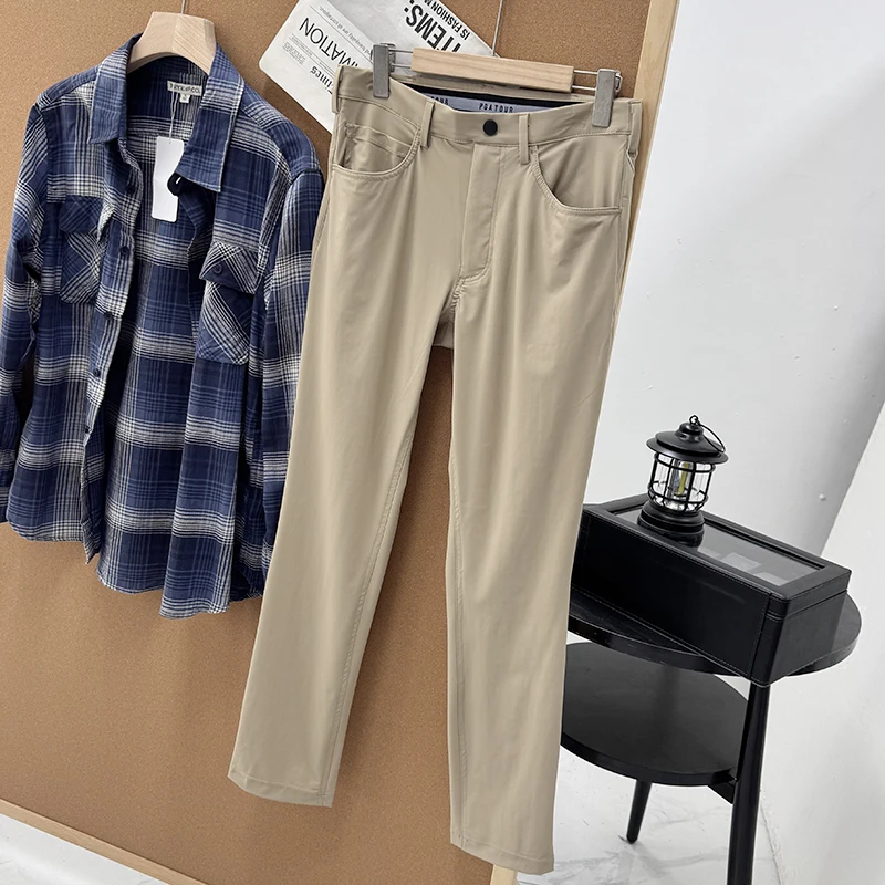 

Men's Golf Tour Summer Ice Silk Cool Feeling Straight Leg Casual Pants Long Trousers Youth Faion Busin Casual Pure Color