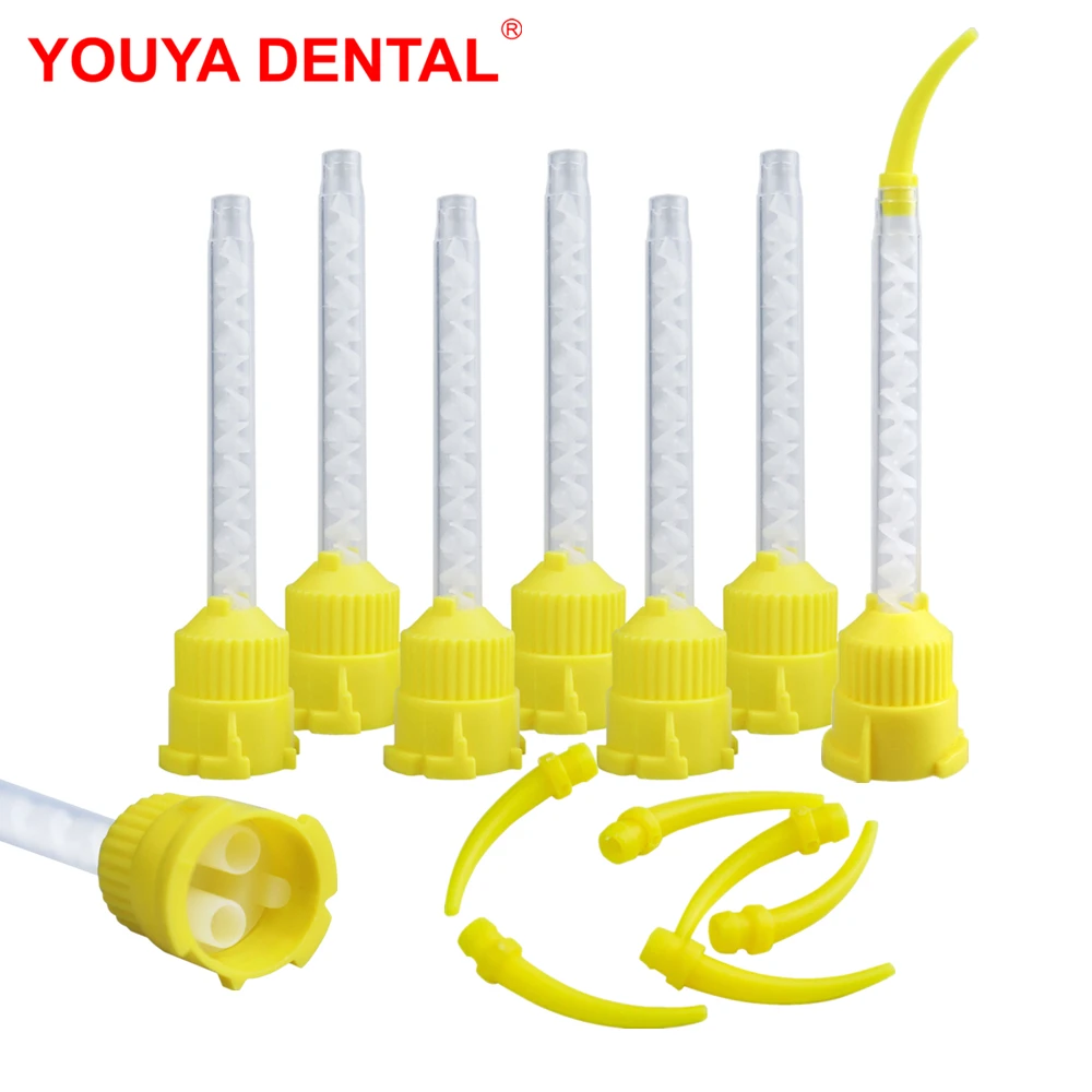 50/100pcs Dental Impression Mixing Tips Yellow Silicone Rubber Conveying Mixing Head Tube Nozzle Dentistry Materials  Light Body