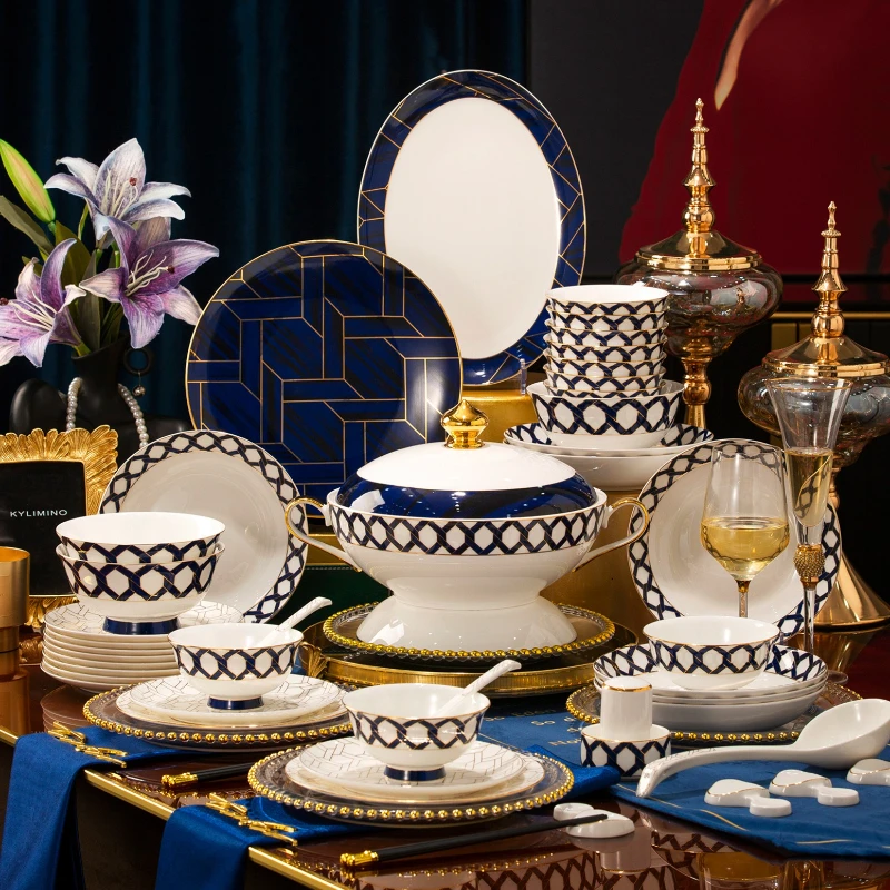 Modern Nordic Luxury Plates Dinner Sets Beautiful Gold Rim Ceramic Plate Sets Dishware Vajillas Completa Complete Tableware