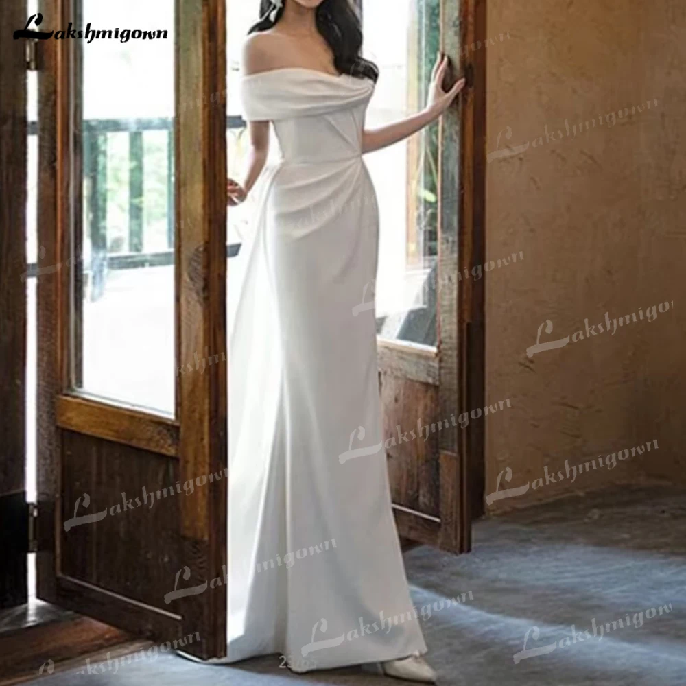 Lakshmigown semplice spacco in raso con spalle scoperte abiti da sposa da spiaggia abiti da sposa vestido de novia sencillo y elegante