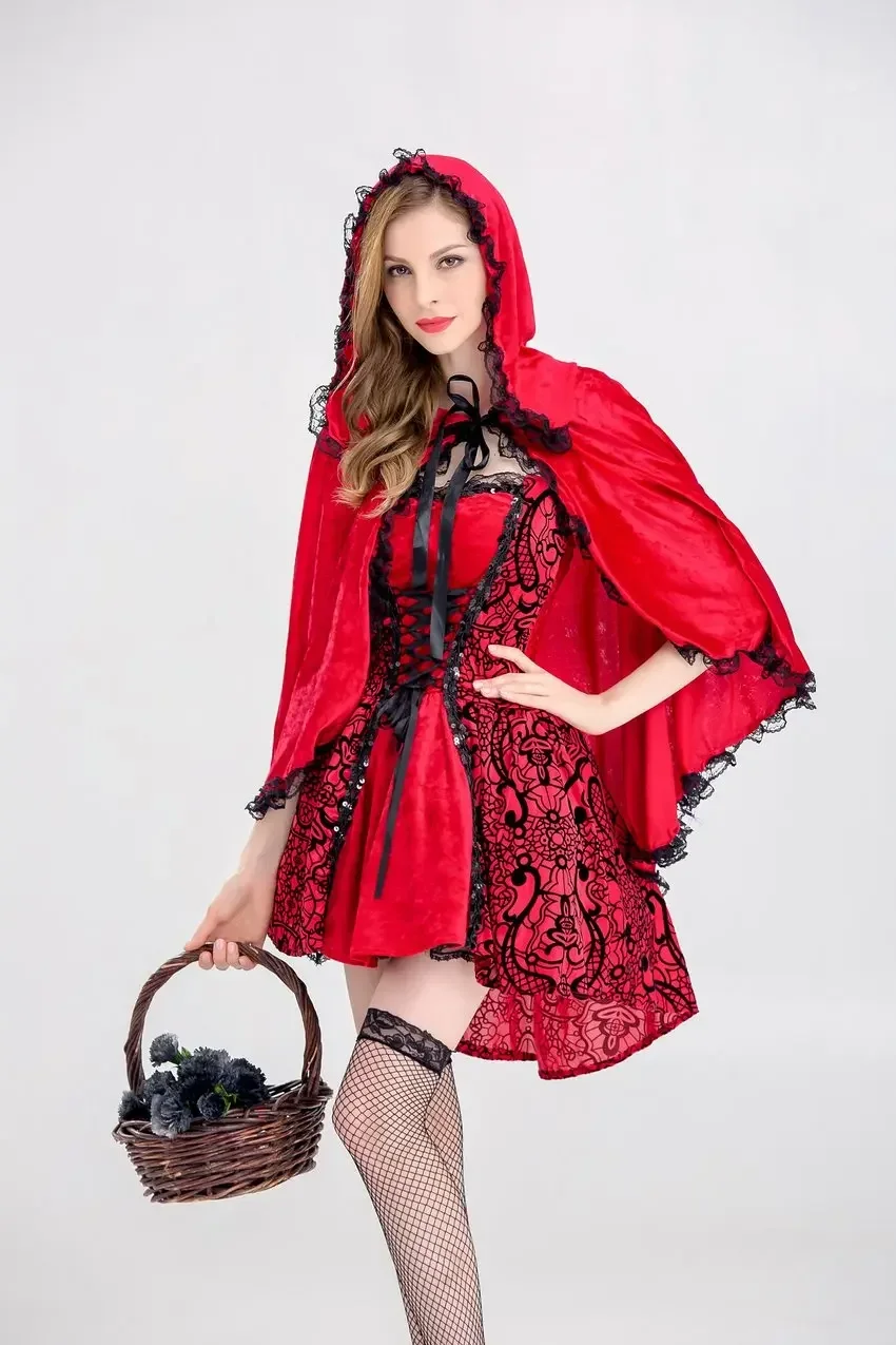 Fairy Tale Princess Halloween Adult Little Red Riding Hood Costume Party Cosplay Fancy Dress With Clo'ak Size S M L XL