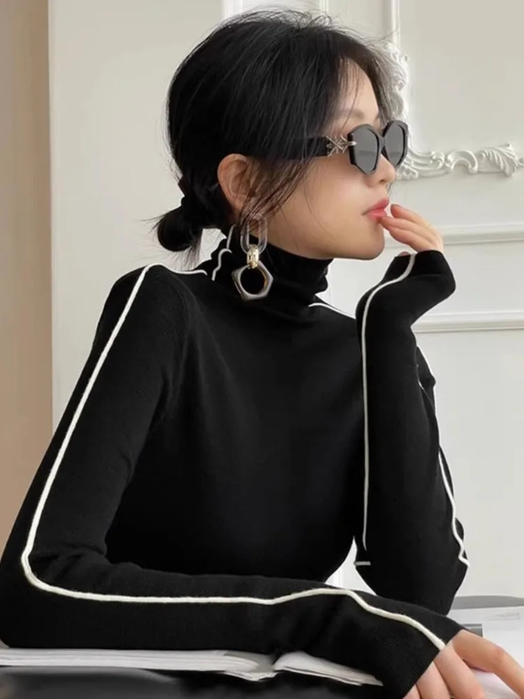 

Deeptown Turtleneck Knitted Sweaters Women Autumn Winter Long Sleeved Tops Elegant Office Female Slim Fit Sweaters Pullovers