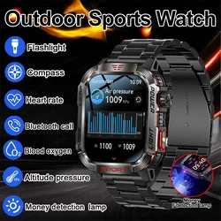 Militär Sport Smartwatch Männer Taschenlampe Kompass Höhe Druck Fitness Wasserdichte Bluetooth Anruf Überprüfen Bill Smartwatch 2024