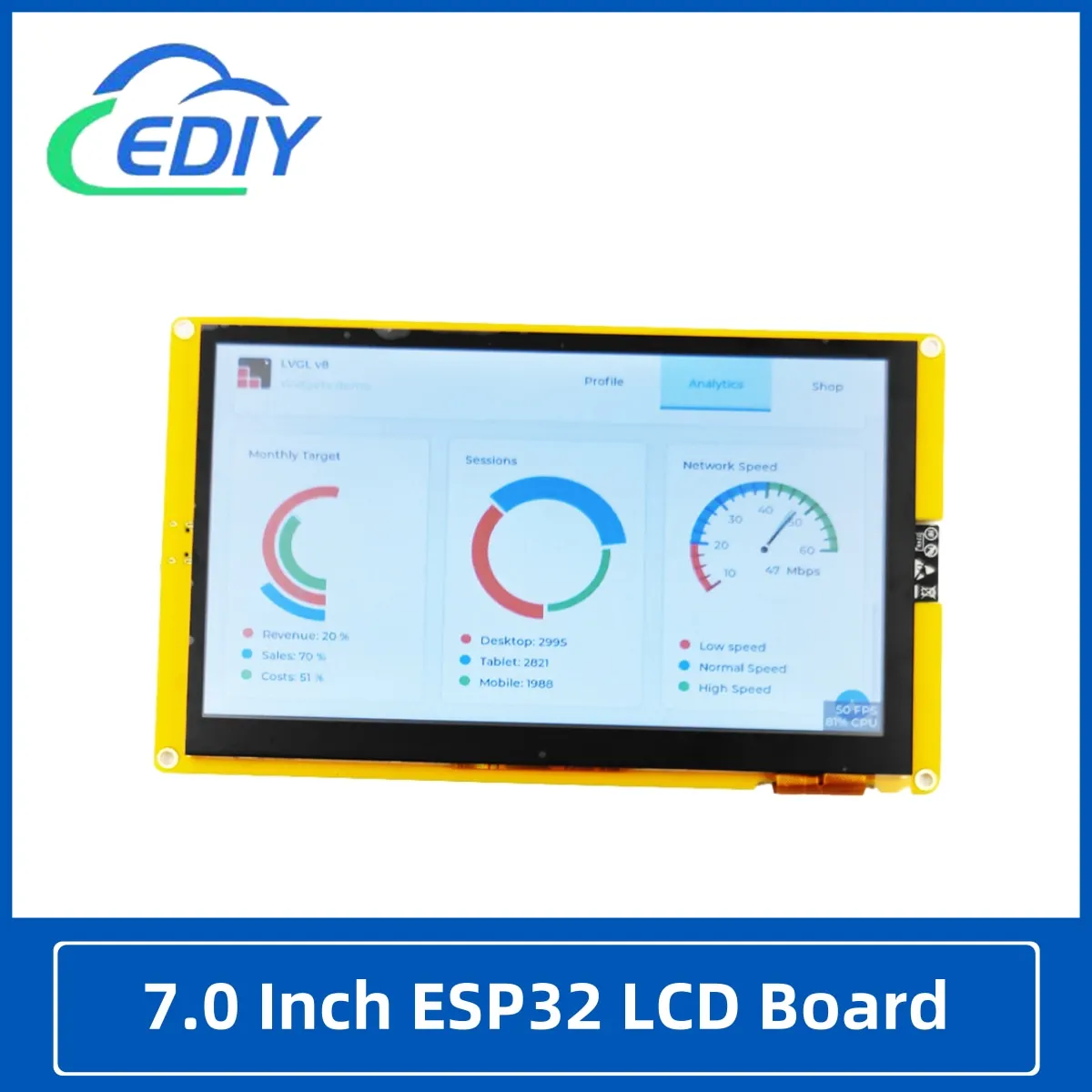 Imagem -01 - Tela de Exibição Inteligente para Arduino Esp32-s3 Rgb Lcd Módulo Tft Hmi 8m Psram 16m Flash Lvgl Wifi Bluetooth 800x480