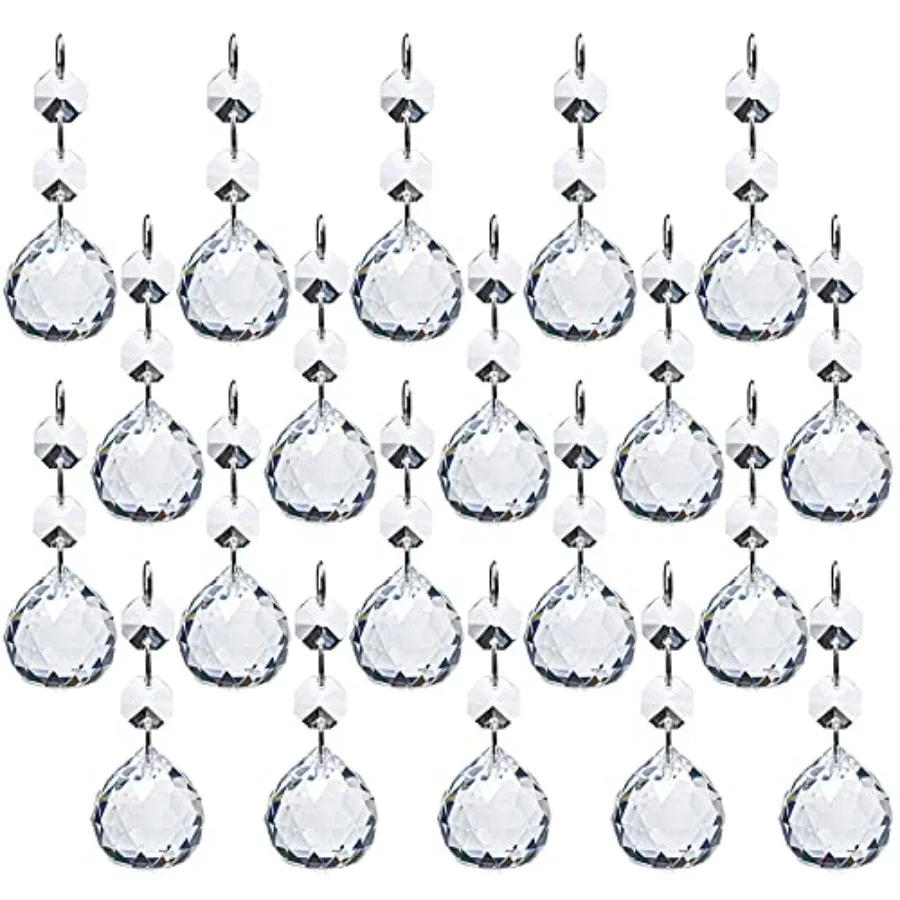 20 Pcs Crystal Glass Ball, 30mm Pendants Balls and Chandelier Prisms, Clear Faceted Hanging Crystals for Wedding Home and DIY C