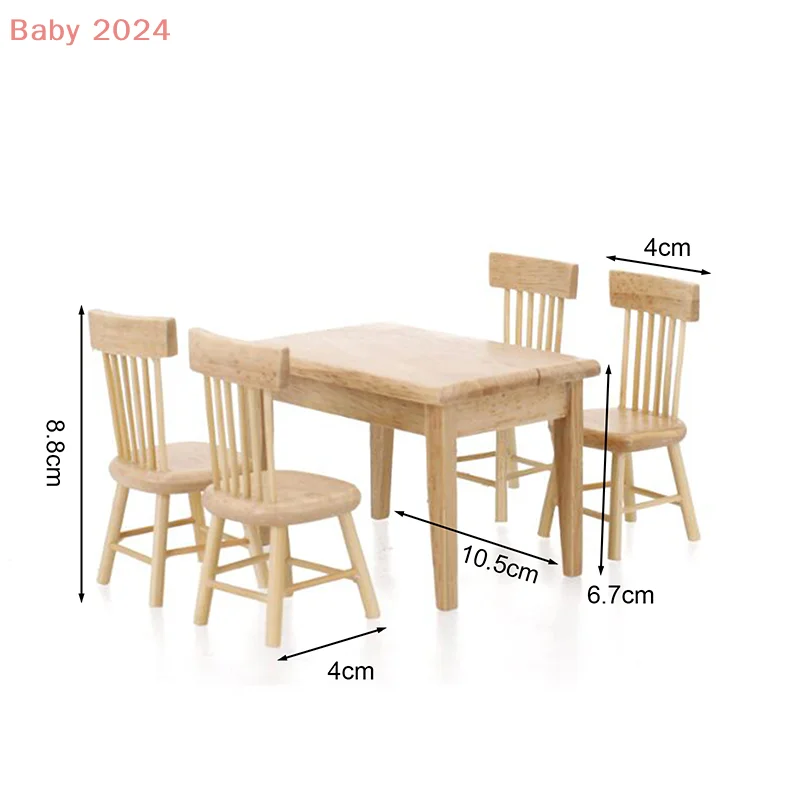1/12 Miniatuur Poppenhuis Meubels Houten Eettafel Stoel Set Simulatie Model Speelgoed Decor