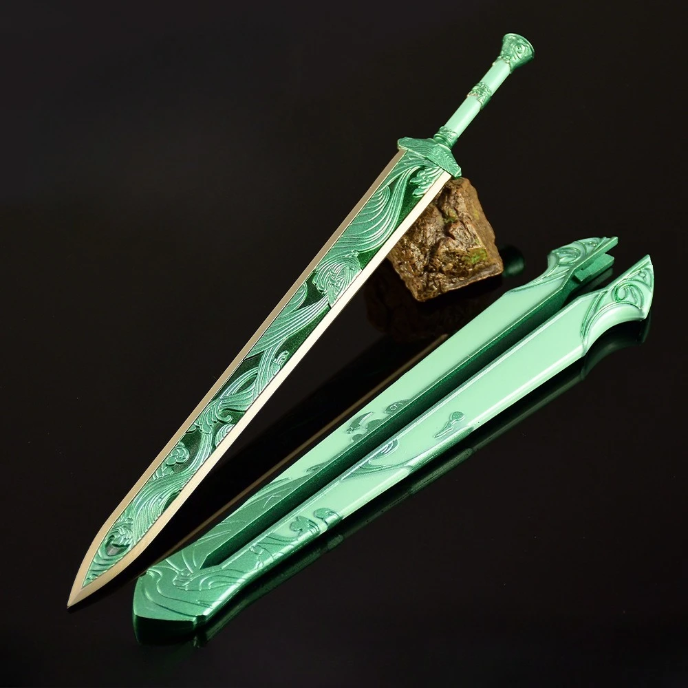 30CM Periferiche di gioco Cielo blu Spada Armi artigianali in metallo Modello da collezione Ornamenti da scrivania Regali di compleanno creativi Giocattolo sicuro per ragazzo