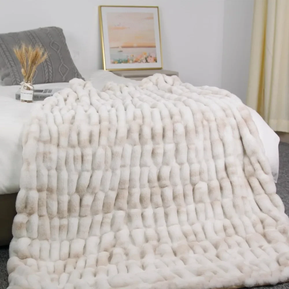 

Faux Fur Blanket Luxurious Warm Throw for Couch Bed Sofa - Comfy Soft Warm - Fuzzy Fluffy Minky - Decorative Luxury Adults Gift