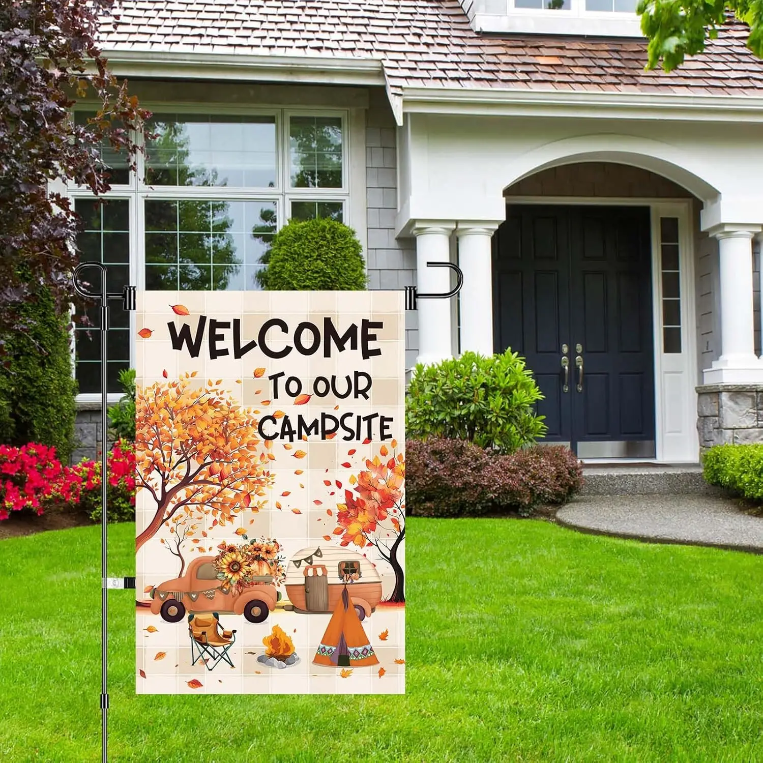 12x18 بوصة الخريف التخييم حديقة أعلام مرحبا بكم في مخيمنا حديقة العلم مزدوجة الوجهين البوليستر ديكور خارجي أعلام التخييم F FFI #6