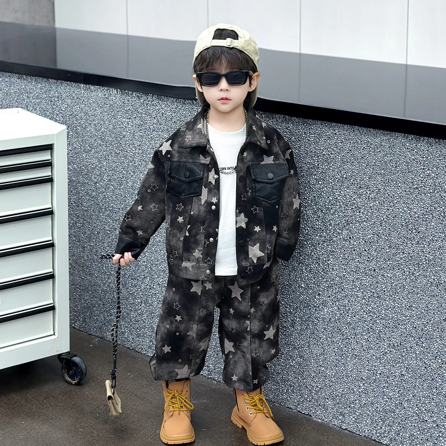 Children's Suit New Spring Autumn Boys Star Print Denim Jacket + Pants 2PCS Set Handsome Teen Outfit 2-10 Years