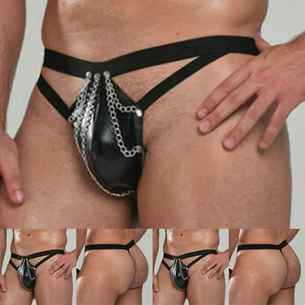 

Men Faux Leather Ring Thong Mens Sexy Underwear Gay Sissy Pouch Lingerie Brief G-String Underpants Boxers Summer Men's Panties