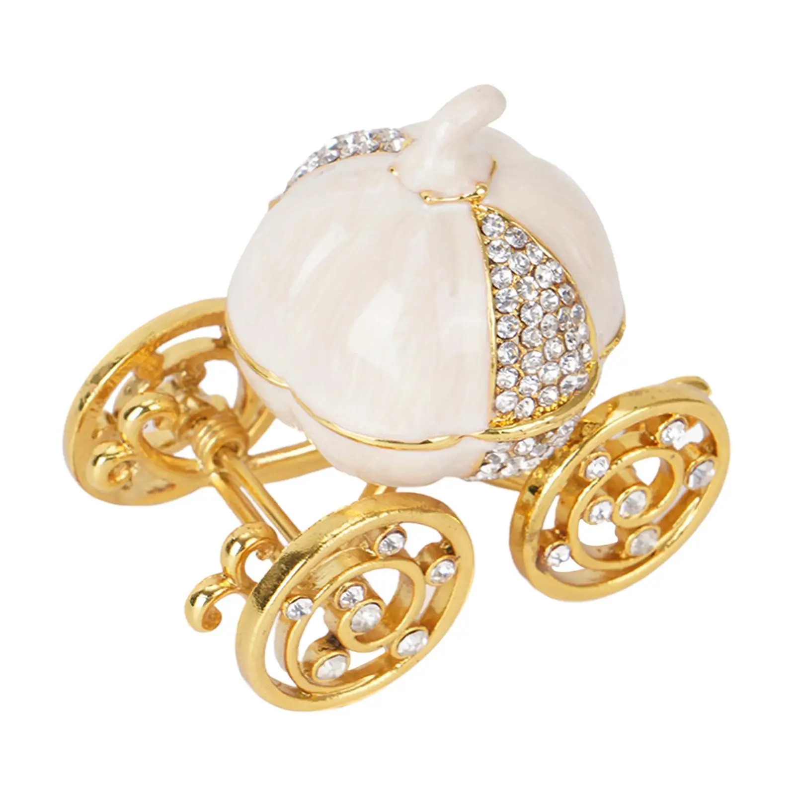 Pumpkin Carriage Trinket Box Cinderella Decor Enameled Jewelry Container Crystal Ring Earring Holder Collectible Figurine for