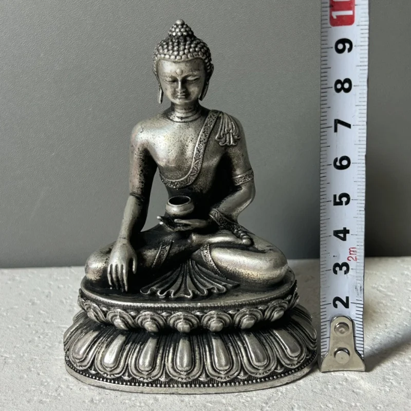 Ancient Shakyamuni in Gilt , Silver Small , Tantric Worship Ornament, Buddha Statue Craft