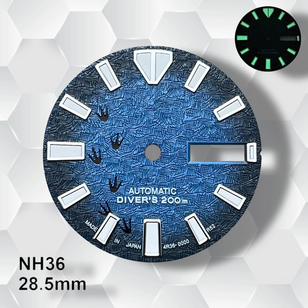 Esfera de huellas 3D con logotipo S de 28,5mm adecuada para movimiento NH36/4R36, accesorios de modificación de reloj luminosos verdes de alta calidad