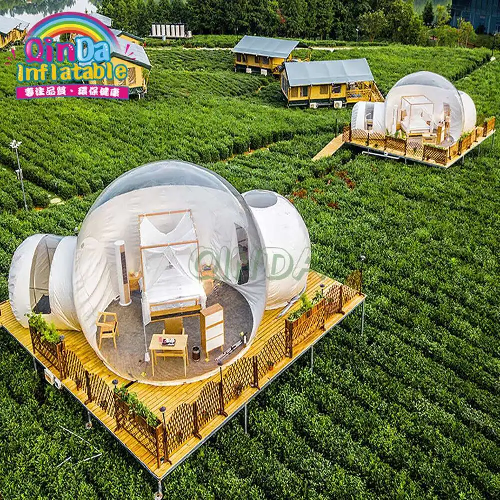 Tienda de campaña inflable transparente transparente con burbujas de cristal para acampar alquiler al aire libre/tienda inflable con cúpula de burbujas con túnel