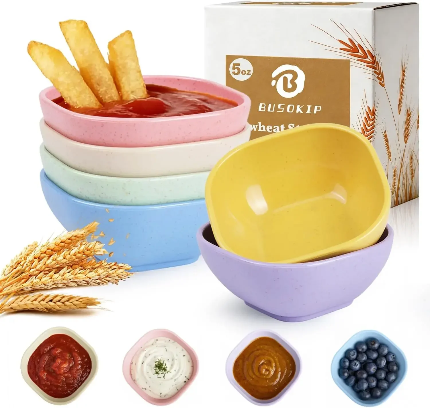Sojasoßen-Schälchen 5 OZ, Kleine Schälchen für Dips, Unzerbrechliche Chip-und-Dip-Schalen, Weizenstroh-Schalen-Set mit 6 Stück, Dip-Schälchen für Partys, Küche, Spülmaschinenfeste Dip-Schalen für Ketchup - Bunt