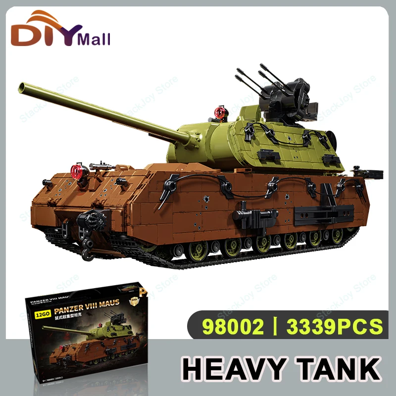ชุดตัวต่อรถถัง Panzer VII Maus สงครามโลกครั้งที่ 2 จำนวน 3000+ ชิ้น แบบเยอรมัน รถถังหนัก พร้อมป้อมหมุน ของสะสมสำหรับผู้ใหญ่และเด็ก