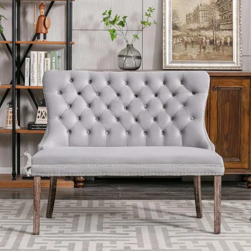 Velvet Dining Bench with Back, Tufted Upholstered Loveseat Settee, Nikki Collection Modern Banquette Couch