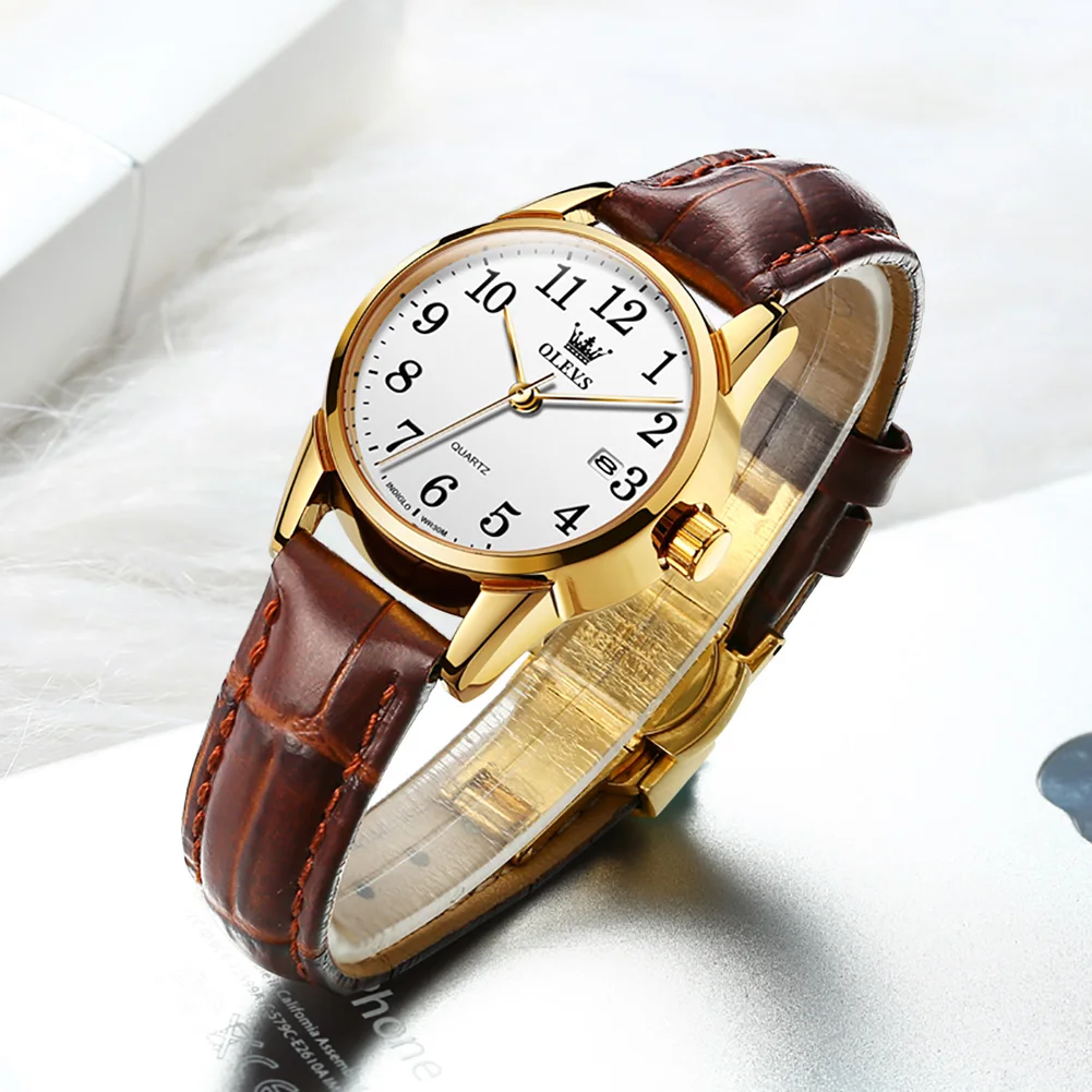 OLEVS Top Brand Quartz Watch For Women 50M Waterproof GMT Watches Women\'s Sports Leather Strap Men Wristwtach Ultrathin
