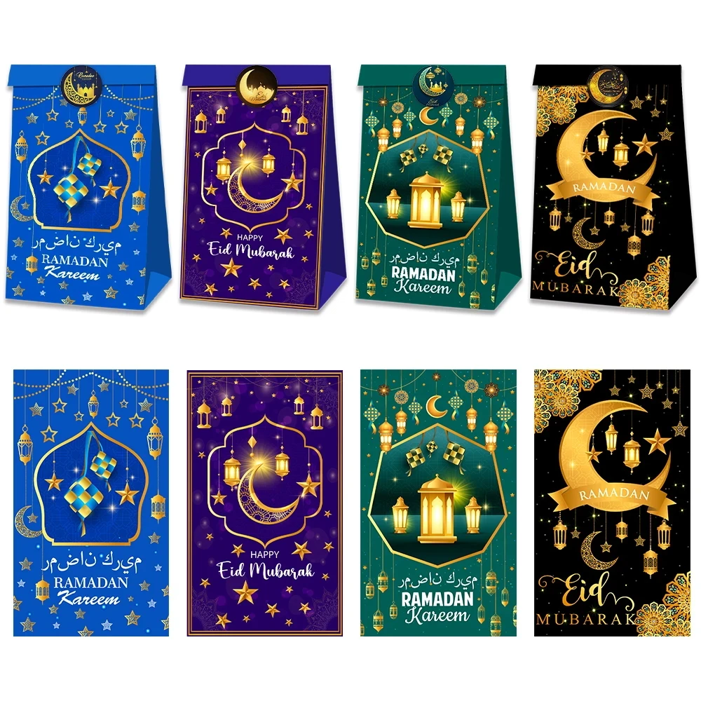 

12pcs Eid Al Fitr Gift Bags Eid Mubarak Party Favor Paper Bags Muslim Ramadan Theme moon candy cookies bag for Eid Party Decor