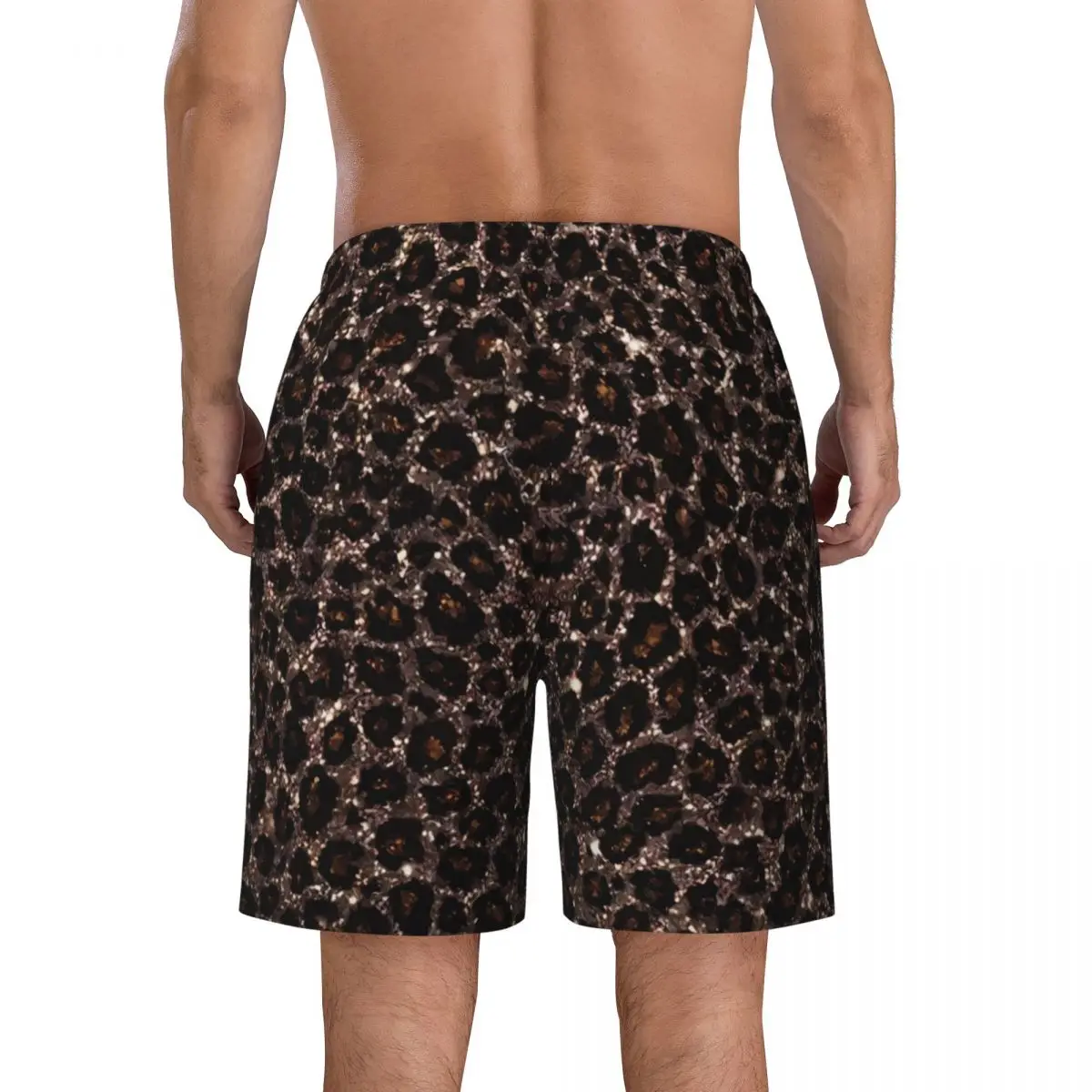 Summer Gym Shorts Men Retro Brown Leopard Running Surf Animal Board Short Pants Y2K Funny Quick Dry Beach Trunks Large Size