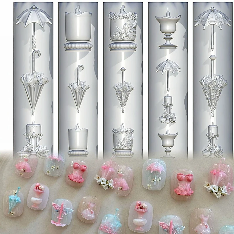 3D Relief Transparent Silicone Nail Art Mold Lace Umbrella Style For DIY Nail Decor Manicure Template - Perfect Nail Art Gift
