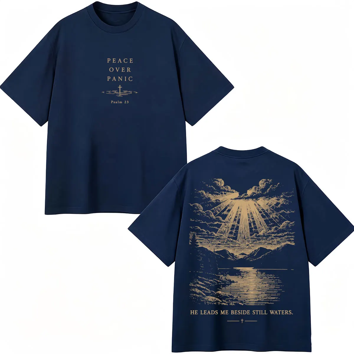 Christian Religious Jesus Peace Over Panic T Shirt Bible Verse Faith Men's T-shirts Cotton Oversized Hipster T Shirts Streetwear