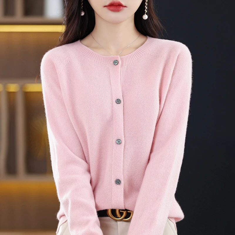 New Fashion Spring And Autumn Wool Women\'s O-Neck Cardigan Sweater 24 Women\'s Osmanthus Needle Clothing Grace Knitted Korean Top