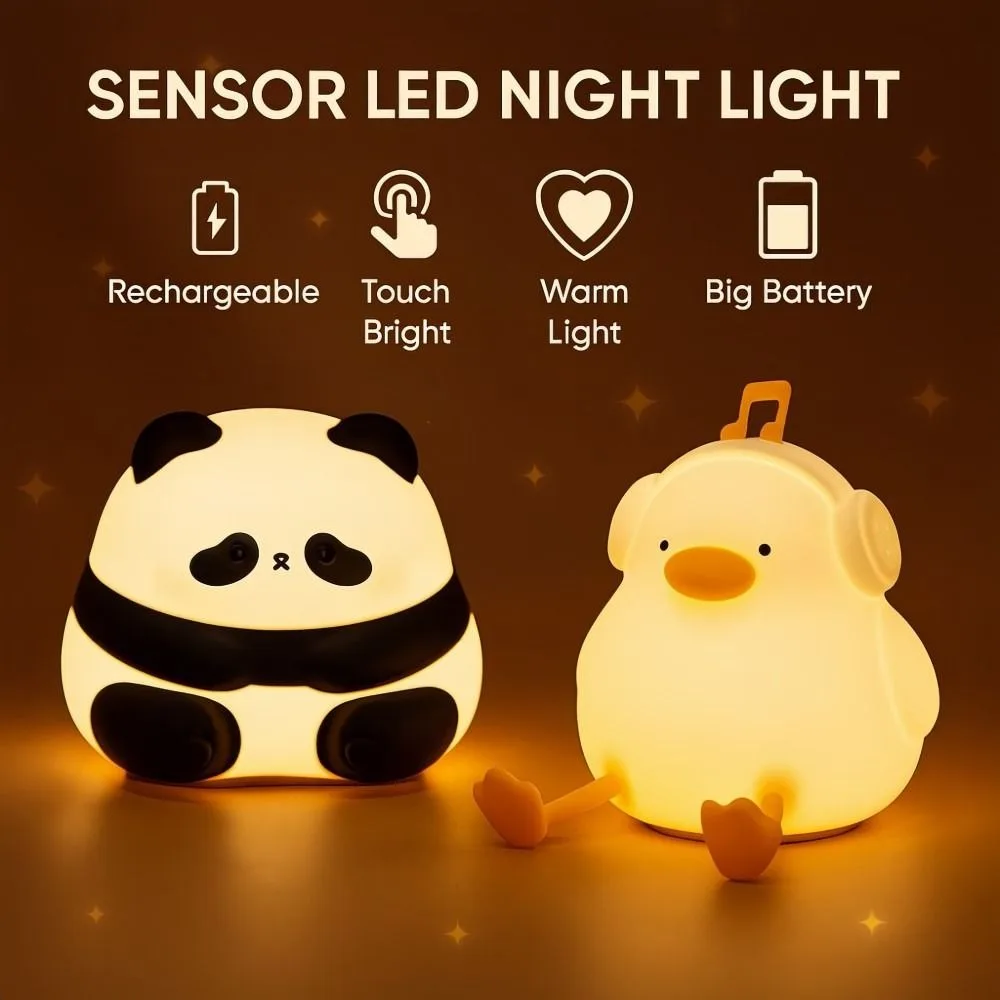 

Милый перезаряжаемый светодиодный ночник Утка Панда Сенсорная лампа с таймером Теплый свет Настольная лампа с изображением животных Декор для спальни Подарок для ребенка