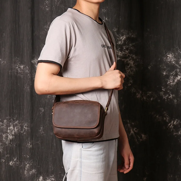 Retro Men's Small Square Bag Spring 2026 Mad  Skin Ladies Single Shoulder Bag Diagonal Mobile Phone Bag Genuine Leather ...