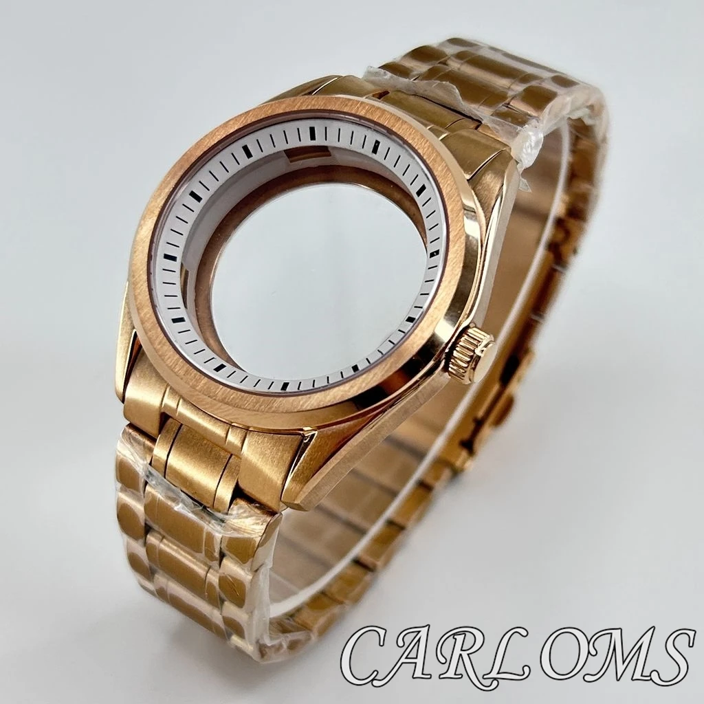 TOP 40mm Rose Gold  NH34 NH35 NH36 4R35 4R36 NH70 NH72 Watch Case Bracelet Sapphire Crystal Black Blue White Green Ring