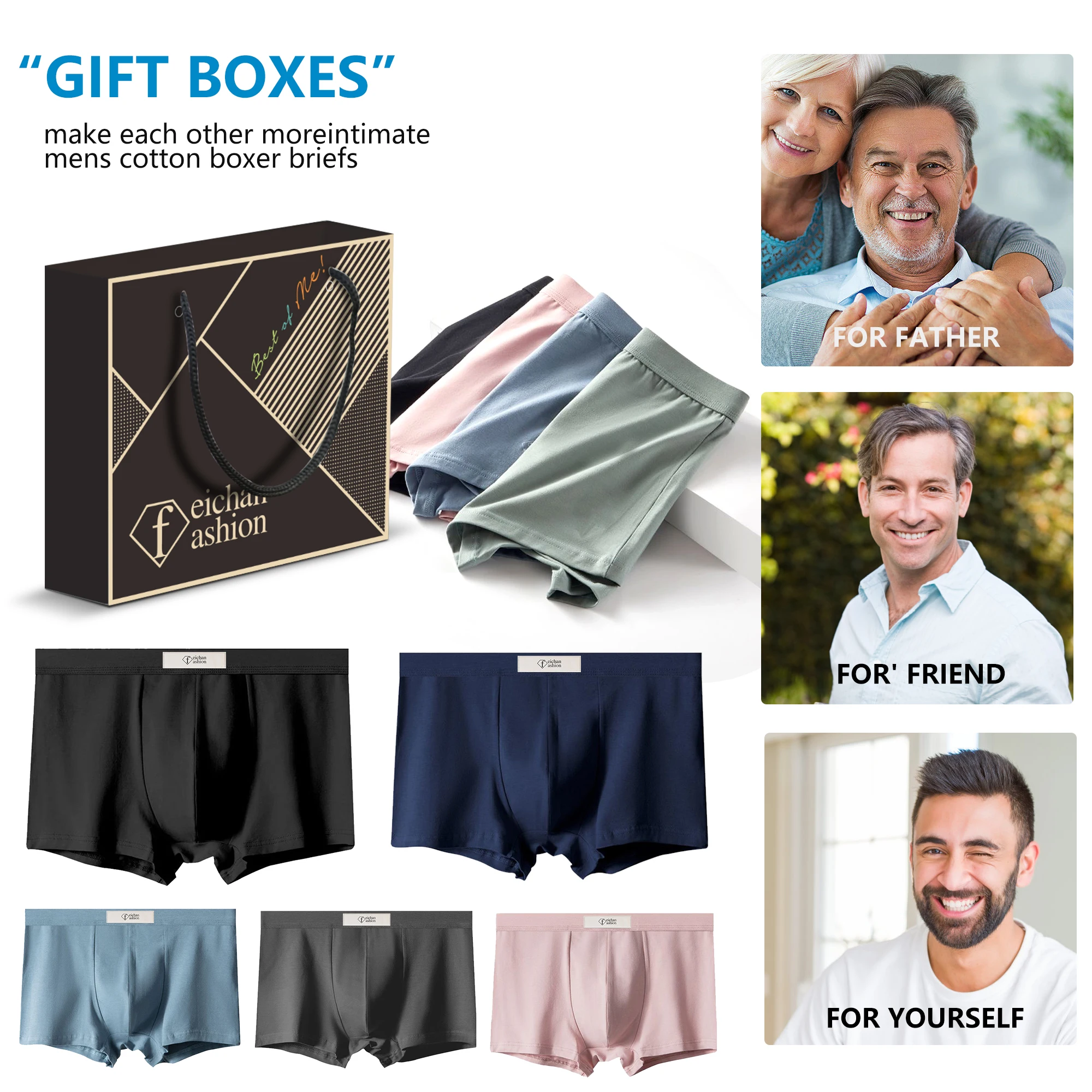 Plus size Men's Underwear Boxer Briefs Cotton Huge Pouch Trunks Boxer Short Leg for Men Underpants oversized 7xl  3-Pc box